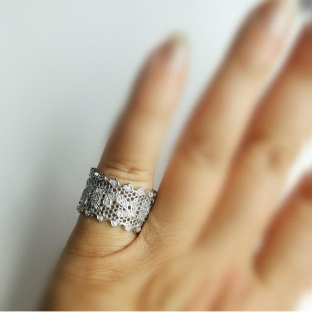 Filigree sterling silver cz wide band eternity band ring size 8.25 ๐ - Picture 6 of 6